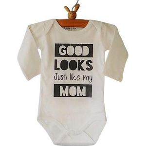 Baby Rompertje met tekst unisex mama Good looks Just like my Mom | Lange mouw | wit | maat 62/68