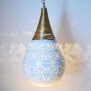 Oosterse metalen hanglamp Filigrain Druppel | 1 lichts | wit-goud | metaal | Ø 26 cm | 56 cm | sfeervol / traditioneel design