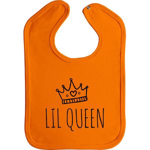 Lil queen - drukknoop - stuks 1 - oranje - zwart opdruk - king - feest - koningsdag - slabber - slabbetjes - koningsdag kleding - Hollandse cadeautjes - koningsdag accessoires - koningsdag kinderen - baby