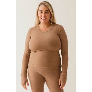 Boob Design - Voedingsshirt met Lange Mouwen- Met voedingstoegang - Merino Wol – Bruin Melange – Maat S