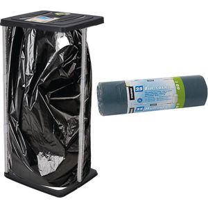 Storage solutions Staande vuilniszakhouder - zwart - 60L - incl. 25x stuks vuilniszakken