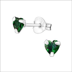 Aramat jewels ® - Zilveren zirkonia oorbellen hart emerald groen 4mm
