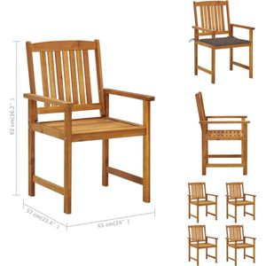 vidaXL Tuinstoel - Tuinstoelen - Stoel Met Kussen - Houten Tuinstoel - Tuinstoelen 4 st met kussens massief acaciahout