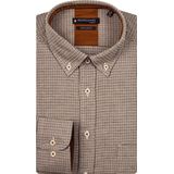 Giordano - Overhemd - Donkerbruin - Pied De Poule - Lange Mouw - 100% Katoen