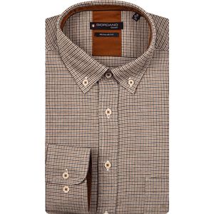 Giordano - Overhemd - Donkerbruin - Pied De Poule - Lange Mouw - 100% Katoen
