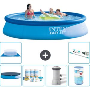 Intex Rond Opblaasbaar Easy Set Zwembad - 396 x 84 cm - Blauw - Inclusief Afdekzeil - Onderhoudspakket - Zwembadfilterpomp - Filter - Grondzeil - Stofzuiger
