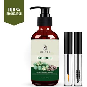 Skines Castor Olie Bio - 300 ml - 100% Biologisch, Puur & Koudgeperst - Bio Oil - Rijk aan Vitamine E en Omega Vetzuren - Voor Haar, Huid, Wimpers & Nagelverzorging - Wonderolie - Wimperserum