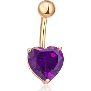 Goudkleurige Navelpiercing met Paars Hart