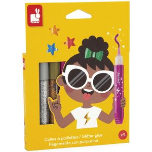 Janod Colo - Glitterlijm - Set Van 9 Verschillende Kleuren - Voor Sprankelende En Feestelijke Creaties - Met ""Precisie"" Tip Voor Gemakkelijk Gebruik - Geschikt Vanaf 3 Jaar
