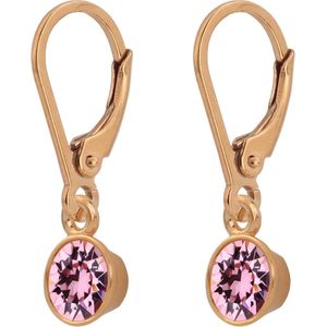 ARLIZI 1786 Oorbellen Swarovski Kristal Hanger Roze - Sterling Zilver Roséverguld - 2,5 cm