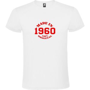 Wit T-Shirt met “Made in 1960 / 100% Original “ Afbeelding Rood Size XXXXXL
