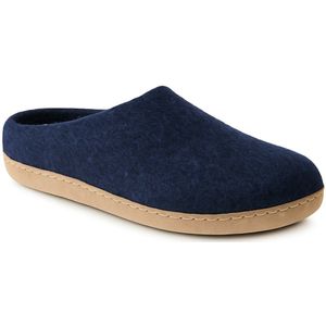 Handgemaakte wol vilten pantoffels natuurlijke wol dames heren – duurzaam Nepal fairtrade sloffen met leren zool ademend warm. Kleur marine 39/40