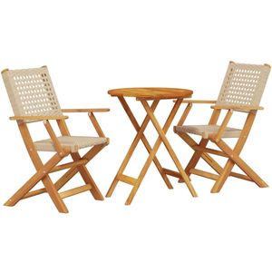 vidaXL 3-delige Bistroset poly rattan en massief hout beige - Bistroset - Bistrosets - Loungeset - Tuinset