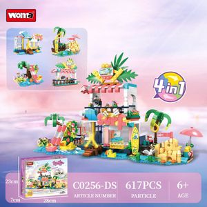 WOMA Fairy Land Beach Holiday - Kasteel bouwstenen - Bouwpakket - Bouwblokken - Bouwset - 3D puzzel - Mini blokjes - Compatibel met Lego bouwstenen - 617 Stuks