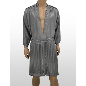 Zijden Kimono - 100% Zijde - Exclusief Jacquard Stripe Design -Kleur Steelgrey - One Size
