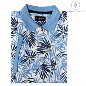Polo 3038 blauw blad print KM Chris Cayne - maat L