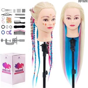 RFWR® Oefenhoofd met 66 cm Kunstvezel Haar en Do-it-Yourself Vlechtset