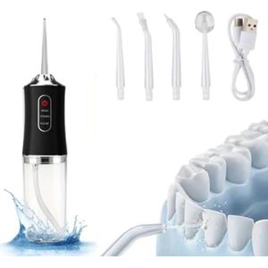 Monddouche - Draadloze elektrische waterflosser - Tandenborstel - Oplaadbaar - Monddouche - Waterflosser - Draagbaar - Tandendouche - 3 standen en 4 sproeiers - Geschikt voor reizen en mondverzorging - 21 x 5,8 cm - Zwart