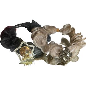 Scrunchies - 2 Stuks - Organza met kristallen bedels - ster - klaver4