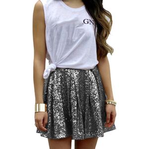 Glitter Rok Zilver - Festival - Dames - Feest - Geplooid - Glans
