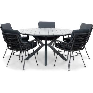 LUX outdoor living Cervo Grey/Carlos charcoal (donkergrijs/antractiet) dining tuinset 6-delig | polywood + wicker | 144cm rond | 5 personen
