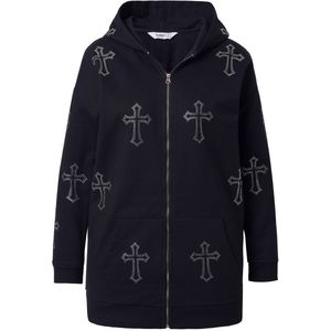 Angel of Style Angel of Style - Dames - Sweatvest oversized fit glitterkruis capuchon - Zwart - Maat 42