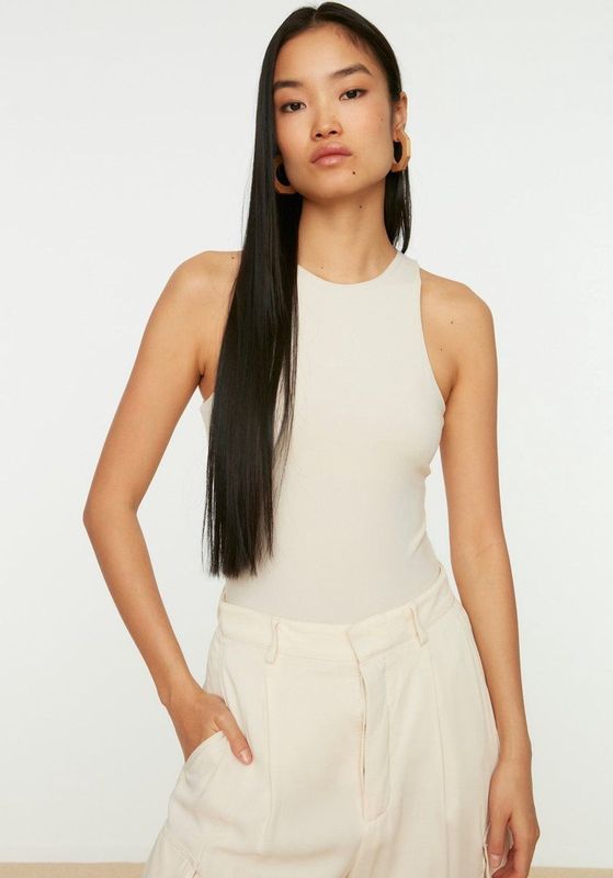 Trendyol - Bodycon Blouse - Steen - Dames - Geweven - Mouwloos