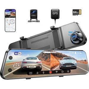 AZDOME PG17 - 12"" WiFi Mirror Dash Cam - Dual Camera 2.5K Front & 1080P Rear
