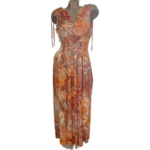 Dames maxi jurk met print L/XL Oranje/rood/taupe