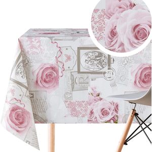 Tafelkleed van grijs tafelzeil Stoffige roze bloemen Rozen Romantisch Shabby Chic Stijl Waterdicht Tafelzeil Rechthoek 250x140 Tafelzeil van tafelzeil PVC Tafel