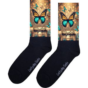 Vlinders - Opkikker - Grappige sokken - Valentijns cadeau - Verjaardag cadeau - Sint cadeau - Leuke sokken - Water - Vrolijke sokken - Cadeautje - Grappig cadeau - Kerst Sokken - Vaderdag - Moederdag - Kerstcadeau - Socks maken Happy - Maat 37-44