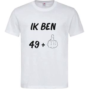 T-shirt Unisex Volwassenen Grappig Tekst ""Ik ben 49+1"" Op Voorkant | korte mouw | Wit/zwart | maat XXL