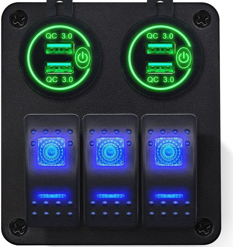 ProRide - PUSB1QC-G - Schakelpaneel 12V - Groen - USB Stopcontact 4 Poorten met Schakelaar - QC3.0