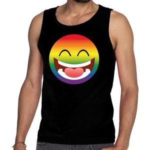 Gay pride emoji/emoticon tanktop - regenboog tanktop zwart voor heren - gaypride XL