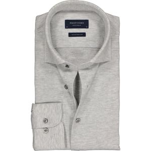 Profuomo slim fit jersey overhemd - knitted shirt pique - grijs melange - Strijkvrij - Boordmaat: 39