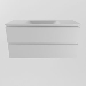 Diamond Line Callisto - Wastafelmeubel 100cm - Mat Wit - Wastafel Midden Solid Surface Wit - Softclose - Zonder Kraangat