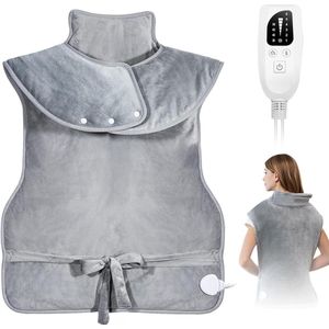 Elektrisch rug- en nekverwarmingskussen, lendensteunverwarmingskussen voor vrouwen en mannen, 6 temperatuurstanden, 4 timerstanden, machinewasbaar, voor kantoor en thuis