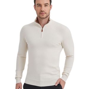 Heren trui Cashmere touch - Schipperstrui met rits - Coltrui Heren - Longsleeve Shirt - Sweater Heren - Maat XL - Wit