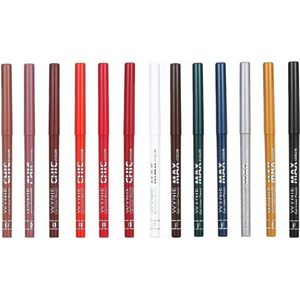 Wynie - MAX en CHIC Color - Set met 13 kleuren - Oogpotlood en Lippotlood, draaibaar/Automatic Eye and Lip Liner Pencil - Zilver Goud Zwart Bruin Wit Groen Blauw Rood Bruin Roze