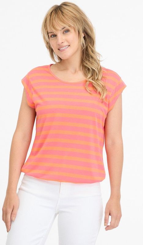 Ragwear - Tulsa - T-shirt - Roze/Oranje Gestreept - 50% Viscose, 50% Polyester