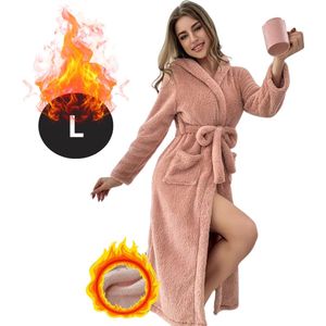 Bovista Badjas Dames - Fleece - Katoen - Badstof - Sauna - Hamam - Wafel - Bathrobe - Duster - Ochtendjas - Kimono - Perzik L