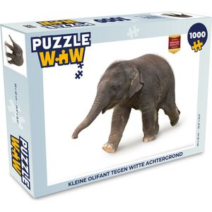 Puzzel Kleine olifant tegen witte achtergrond - Legpuzzel - Puzzel 1000 stukjes volwassenen