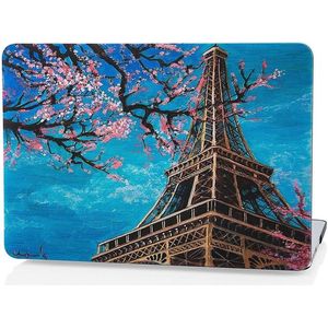 Laptophoes - Geschikt voor MacBook Pro M2 Hoes Case - 13 inch - A2686 (2022) - Print Eiffeltoren Roze Bloemen