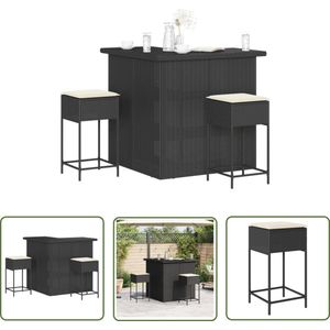 The Living Store 3-delige Tuinbarset met kussens poly rattan zwart - Tuinbarset - Buitendecoratie - Lounge Set - Tuinset - Bistro Set