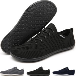 Somic Barefoot Schoenen - Sportschoenen Sneakers - Fitnessschoenen - Hardloopschoenen - Ademend Knit Textiel - Platte Zool - Zwart - Maat 44