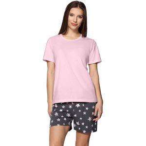 Merry Style MS-MS10-177-PJ Dames Pyjama - ronde hals - korte mouwen - korte broek zonder zakken - Katoen - Amarant/Grijs - S