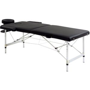 Massagetafel – Behandeltafel – Massagebed – Therapiebed – Inklapbaar – Verstelbare Hoogte 59-84 cm – Draagvermogen 225 kg – Aluminium Frame – Zwart – 185x70 cm