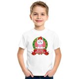 Kerst t-shirt voor kinderen met eenhoorn print - voor jongens en meisjes - wit 134/140