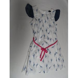 Jurk - Kleedje - wit , blauw - Giraf - 6 jaar 116