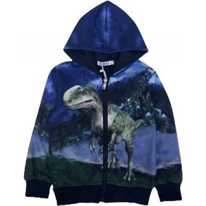 Kinder vest met Dino Dinosaurus full color print | Capuchon | Kleur blauw | Maat 146/152 | T-rex | sweatvest | Hoodie | Supermooi!